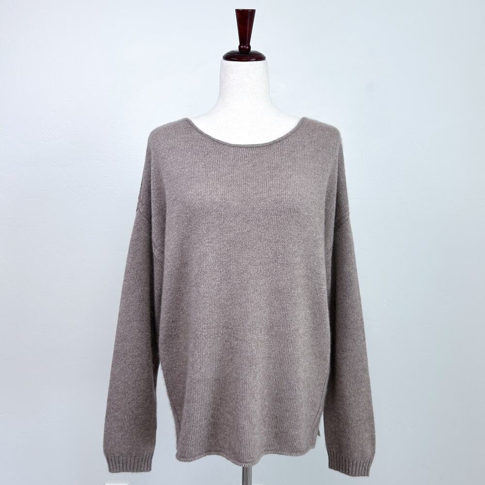 Rebecca Minkoff Cashmere Taupe Brown Autumn Tie-Back Relaxed Knit Sweater LARGE